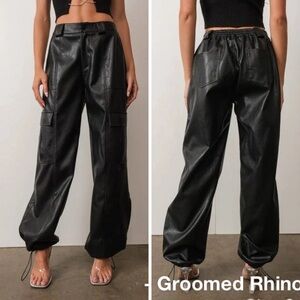 Pretty Garbage Black Vegan Leather Cargo Joggers Size M